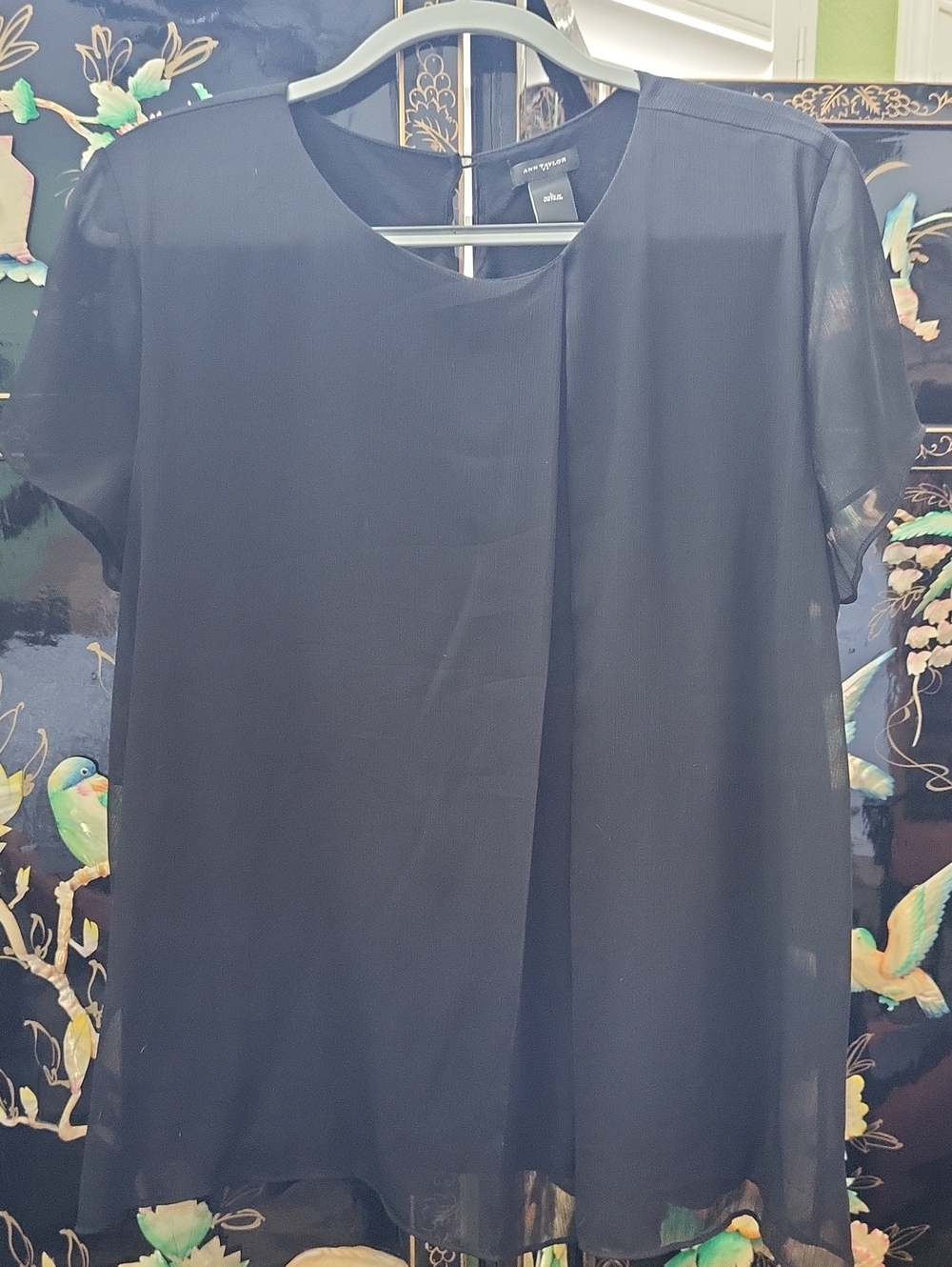Ann Taylor Black Sheer Long-Sleeve Layered Blouse Dress